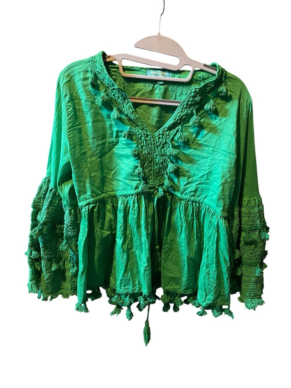 Green Tassel Peasant Top - Women